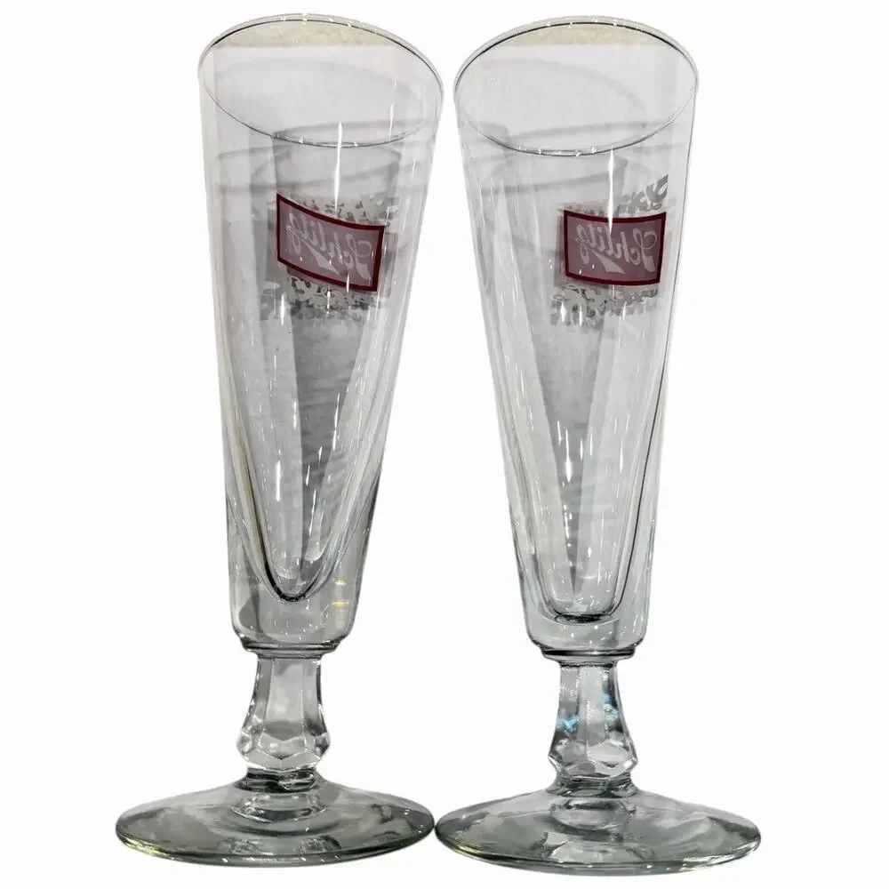 Schlitz Pilsner Beer Glasses 9oz Footed Stem Pair 8.5